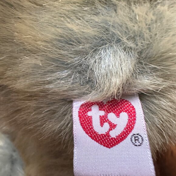 Vintage Ty Inc. 1999 Plush Teddy Bear Blue Brown Fur With Grey Ribbon - Picture 4 of 8